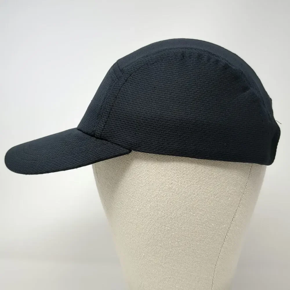 Headsweats 5 Panel Black Hat One Size Polyester Runner Logo Athletic Performance